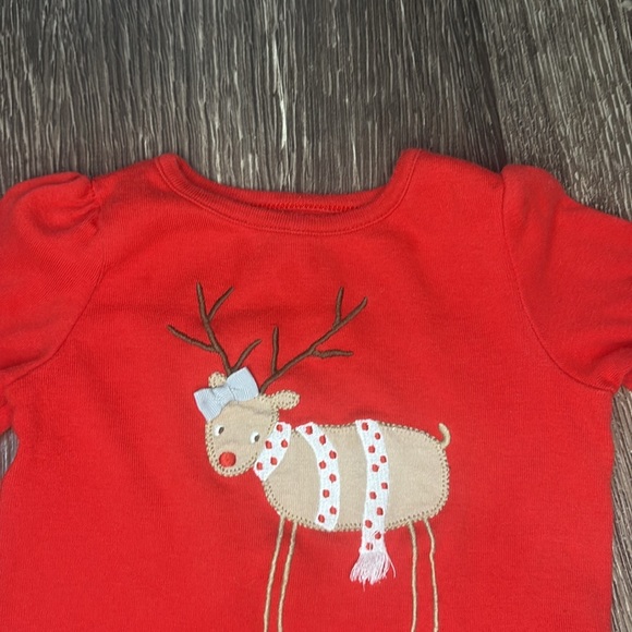 Gymboree girls red long sleeve Christmas w a reindeer and a scarf size 18-24 m - Picture 4 of 7